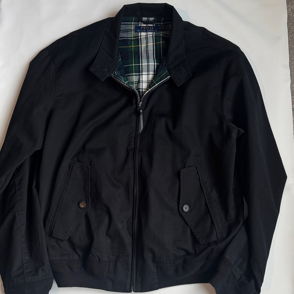 Men’s Polo Ralph Lauren - Black Jacket with Plaid Lining - Size M